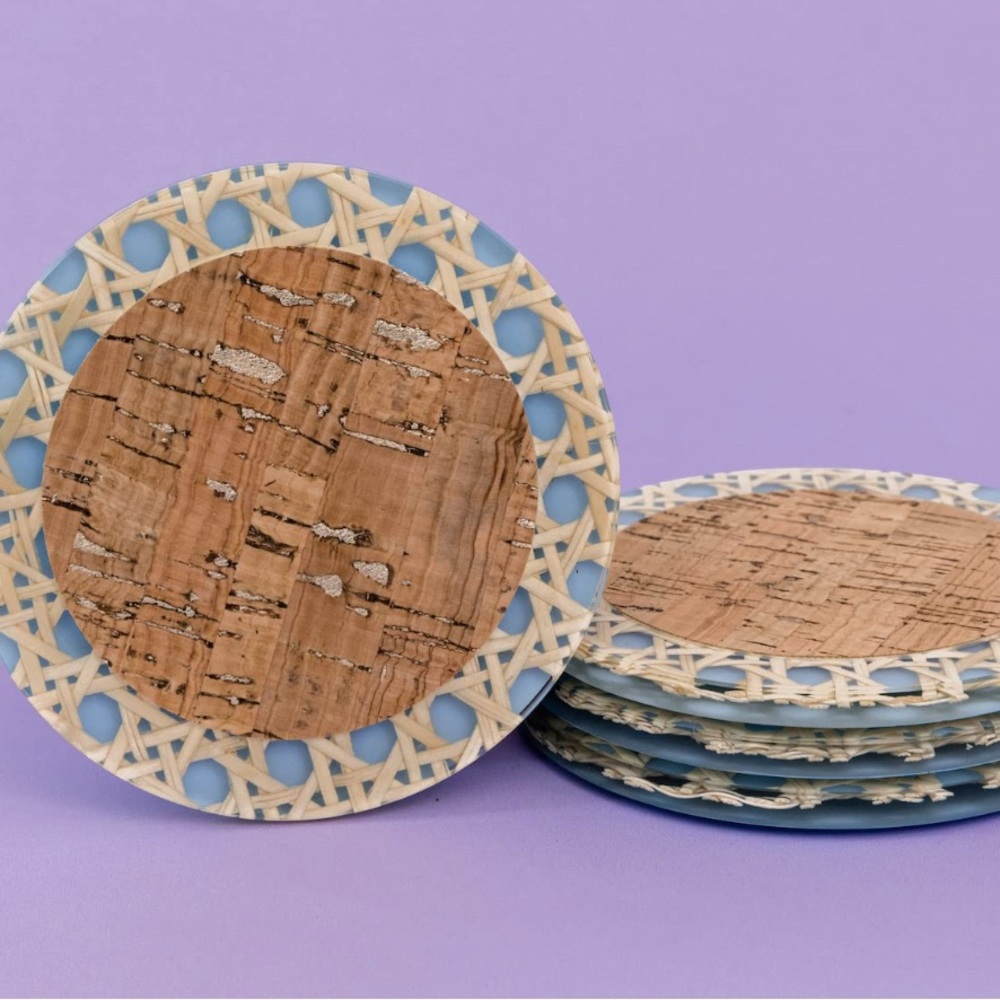 Lilly Pulitzer Blue and Tan Cork Coasters